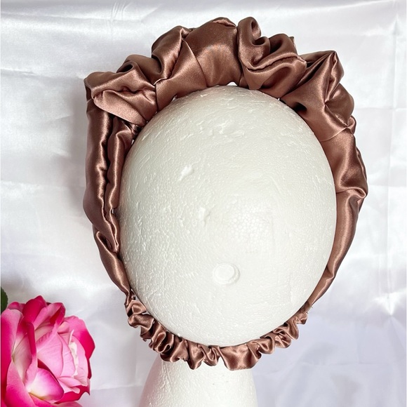 Women Satin Headband wrap scrunched Brown Pleated design - Picture 9 of 9